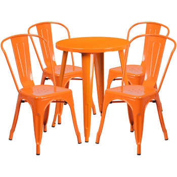 Flash Furniture 24RD Orange Metal Table Set, Model# CH-51080TH-4-18CAFE-OR-GG