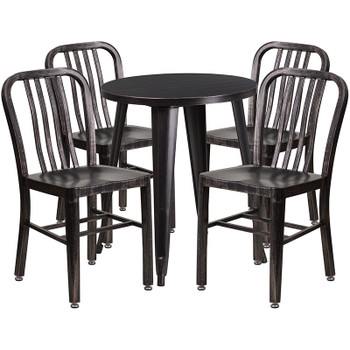 Flash Furniture 24RD Aged Black Table Set, Model# CH-51080TH-4-18VRT-BQ-GG