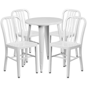 Flash Furniture 24RD White Metal Table Set, Model# CH-51080TH-4-18VRT-WH-GG