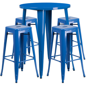 Flash Furniture 30RD Blue Metal Bar Set, Model# CH-51090BH-4-30SQST-BL-GG