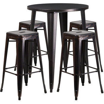 Flash Furniture 30RD Aged Black Metal Bar Set, Model# CH-51090BH-4-30SQST-BQ-GG