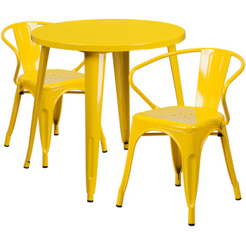 Flash Furniture 30RD Yellow Metal Set, Model# CH-51090TH-2-18ARM-YL-GG