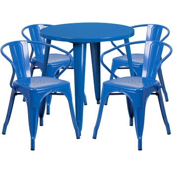Flash Furniture 30RD Blue Metal Set, Model# CH-51090TH-4-18ARM-BL-GG