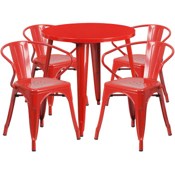 Flash Furniture 30RD Red Metal Set, Model# CH-51090TH-4-18ARM-RED-GG