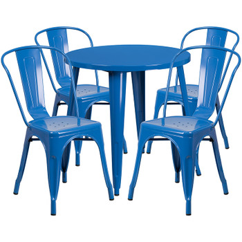 Flash Furniture 30RD Blue Metal Set, Model# CH-51090TH-4-18CAFE-BL-GG