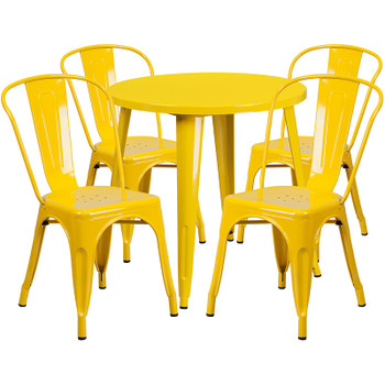 Flash Furniture 30RD Yellow Metal Set, Model# CH-51090TH-4-18CAFE-YL-GG