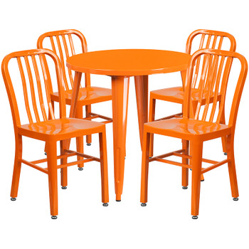 Flash Furniture 30RD Orange Metal Set, Model# CH-51090TH-4-18VRT-OR-GG