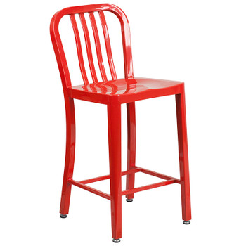 Flash Furniture 24" Red Metal Outdoor Stool, Model# CH-61200-24-RED-GG