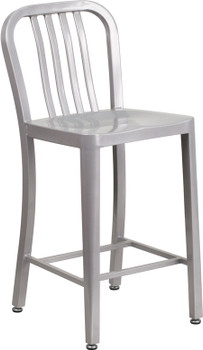 Flash Furniture 24" Silver Metal Outdoor Stool, Model# CH-61200-24-SIL-GG