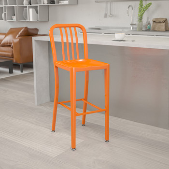 Flash Furniture 30" Orange Metal Outdoor Stool, Model# CH-61200-30-OR-GG 2