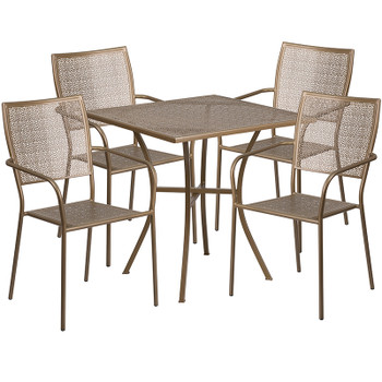 Flash Furniture 28SQ Gold Patio Table Set, Model# CO-28SQ-02CHR4-GD-GG