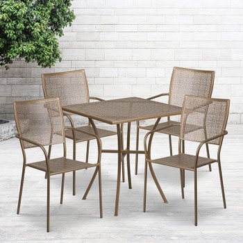 Flash Furniture 28SQ Gold Patio Table Set, Model# CO-28SQ-02CHR4-GD-GG 2