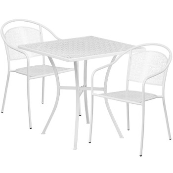 Flash Furniture 28SQ White Patio Table Set, Model# CO-28SQ-03CHR2-WH-GG