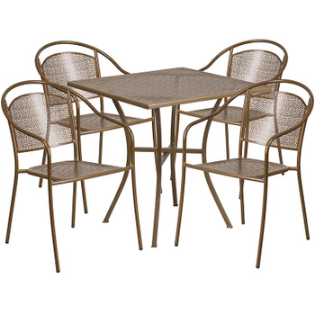 Flash Furniture 28SQ Gold Patio Table Set, Model# CO-28SQ-03CHR4-GD-GG