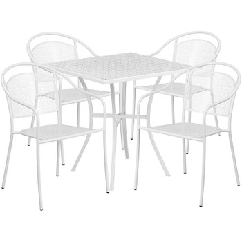 Flash Furniture 28SQ White Patio Table Set, Model# CO-28SQ-03CHR4-WH-GG