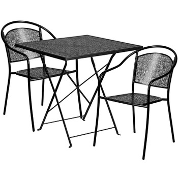 Flash Furniture 28SQ Black Fold Patio Set, Model# CO-28SQF-03CHR2-BK-GG