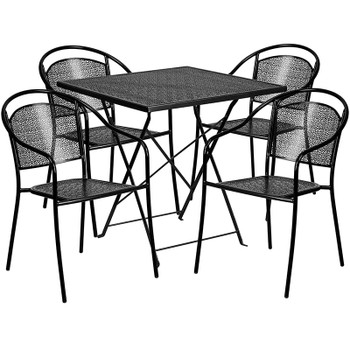 Flash Furniture 28SQ Black Fold Patio Set, Model# CO-28SQF-03CHR4-BK-GG