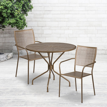 Flash Furniture 35.25RD Gold Patio Table Set, Model# CO-35RD-02CHR2-GD-GG 2