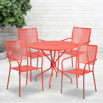 Flash Furniture 35.25RD Coral Patio Table Set, Model# CO-35RD-02CHR4-RED-GG 2