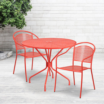 Flash Furniture 35.25RD Coral Patio Table Set, Model# CO-35RD-03CHR2-RED-GG 2