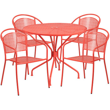 Flash Furniture 35.25RD Coral Patio Table Set, Model# CO-35RD-03CHR4-RED-GG