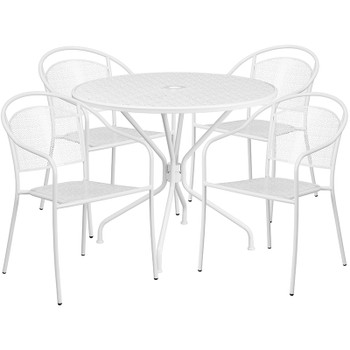 Flash Furniture 35.25RD White Patio Table Set, Model# CO-35RD-03CHR4-WH-GG