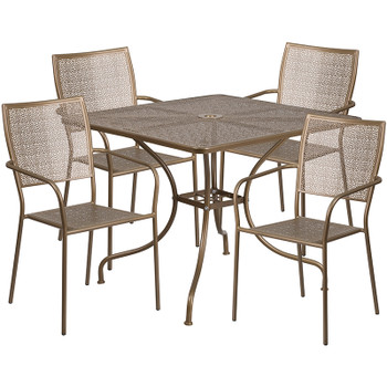 Flash Furniture 35.5SQ Gold Patio Table Set, Model# CO-35SQ-02CHR4-GD-GG