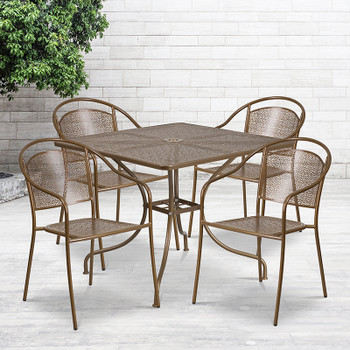 Flash Furniture 35.5SQ Gold Patio Table Set, Model# CO-35SQ-03CHR4-GD-GG 2