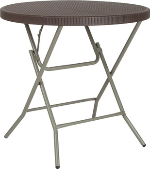 Flash Furniture 31.5RD Brown Rattan Fold Table, Model# DAD-FT-80R-GG