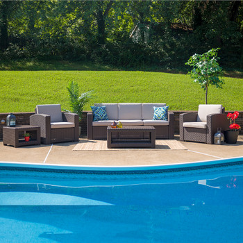 Flash Furniture 5 PC Brown Outdoor Rattan Set, Model# DAD-SF-113RS-CBN-GG 2