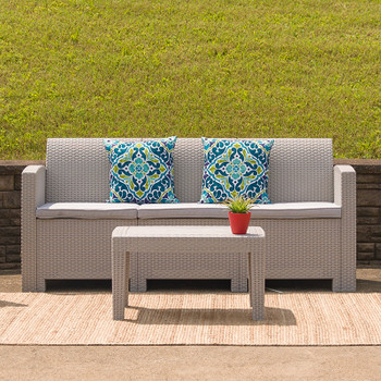 Flash Furniture Light Gray Rattan Outdoor Sofa, Model# DAD-SF2-3-GG 2