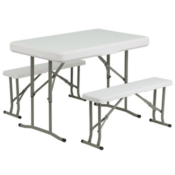 Flash Furniture White Plastic Fold Table/Bench, Model# DAD-YCZ-103-GG