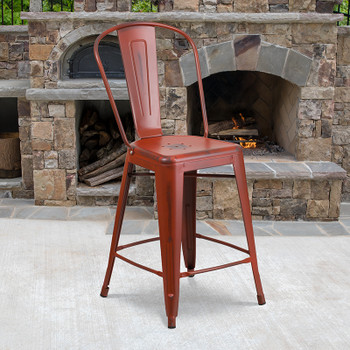 Flash Furniture Distressed Red Metal Stool, Model# ET-3534-24-RD-GG 2