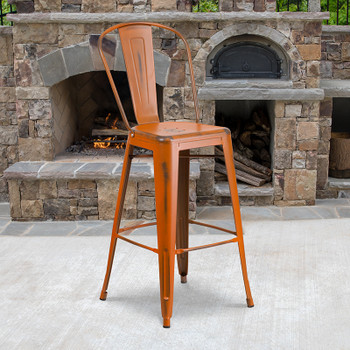 Flash Furniture Distressed Orange Metal Stool, Model# ET-3534-30-OR-GG 2