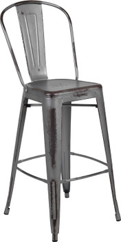 Flash Furniture 30"H Distressed Silver Stool, Model# ET-3534-30-SIL-GG