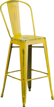 Flash Furniture Distressed Yellow Metal Stool, Model# ET-3534-30-YL-GG