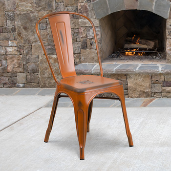 Flash Furniture Distressed Orange Metal Chair, Model# ET-3534-OR-GG 2