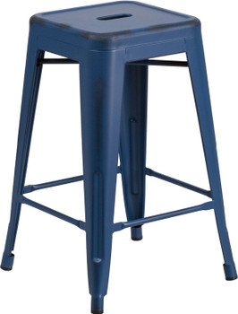 Flash Furniture Distressed Blue Metal Stool, Model# ET-BT3503-24-AB-GG