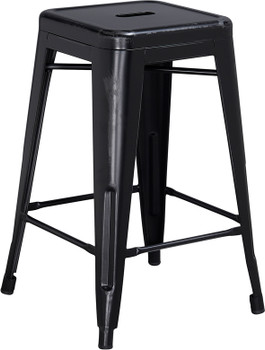 Flash Furniture Distressed Black Metal Stool, Model# ET-BT3503-24-BK-GG