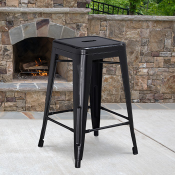 Flash Furniture Distressed Black Metal Stool, Model# ET-BT3503-24-BK-GG 2