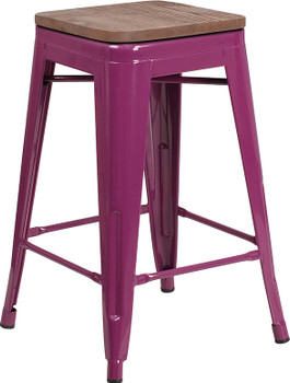 Flash Furniture 24" Purple No Back Metal Stool, Model# ET-BT3503-24-PUR-WD-GG