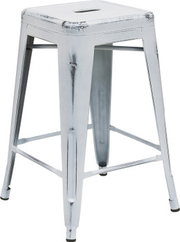 Flash Furniture Distressed White Metal Stool, Model# ET-BT3503-24-WH-GG