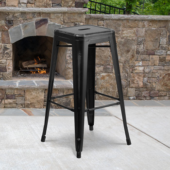 Flash Furniture Distressed Black Metal Stool, Model# ET-BT3503-30-BK-GG 2