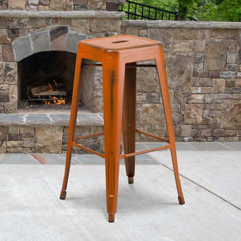 Flash Furniture Distressed Orange Metal Stool, Model# ET-BT3503-30-OR-GG 2