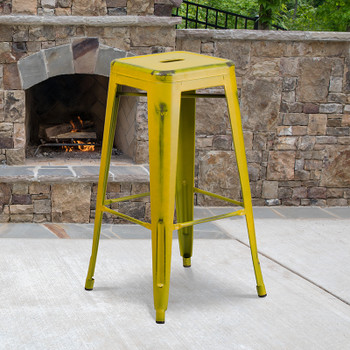 Flash Furniture Distressed Yellow Metal Stool, Model# ET-BT3503-30-YL-GG 2