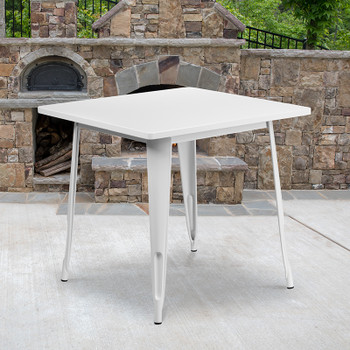 Flash Furniture 31.5SQ White Metal Table, Model# ET-CT002-1-WH-GG 2