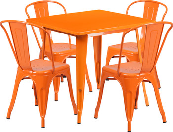 Flash Furniture 31.5SQ Orange Metal Table Set, Model# ET-CT002-4-30-OR-GG