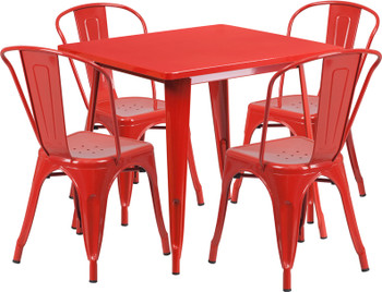 Flash Furniture 31.5SQ Red Metal Table Set, Model# ET-CT002-4-30-RED-GG