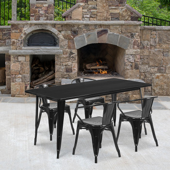 Flash Furniture 31.5x63 Black Metal Table Set, Model# ET-CT005-4-70-BK-GG 2