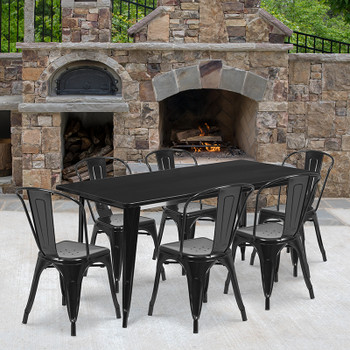 Flash Furniture 31.5x63 Black Metal Table Set, Model# ET-CT005-6-30-BK-GG 2